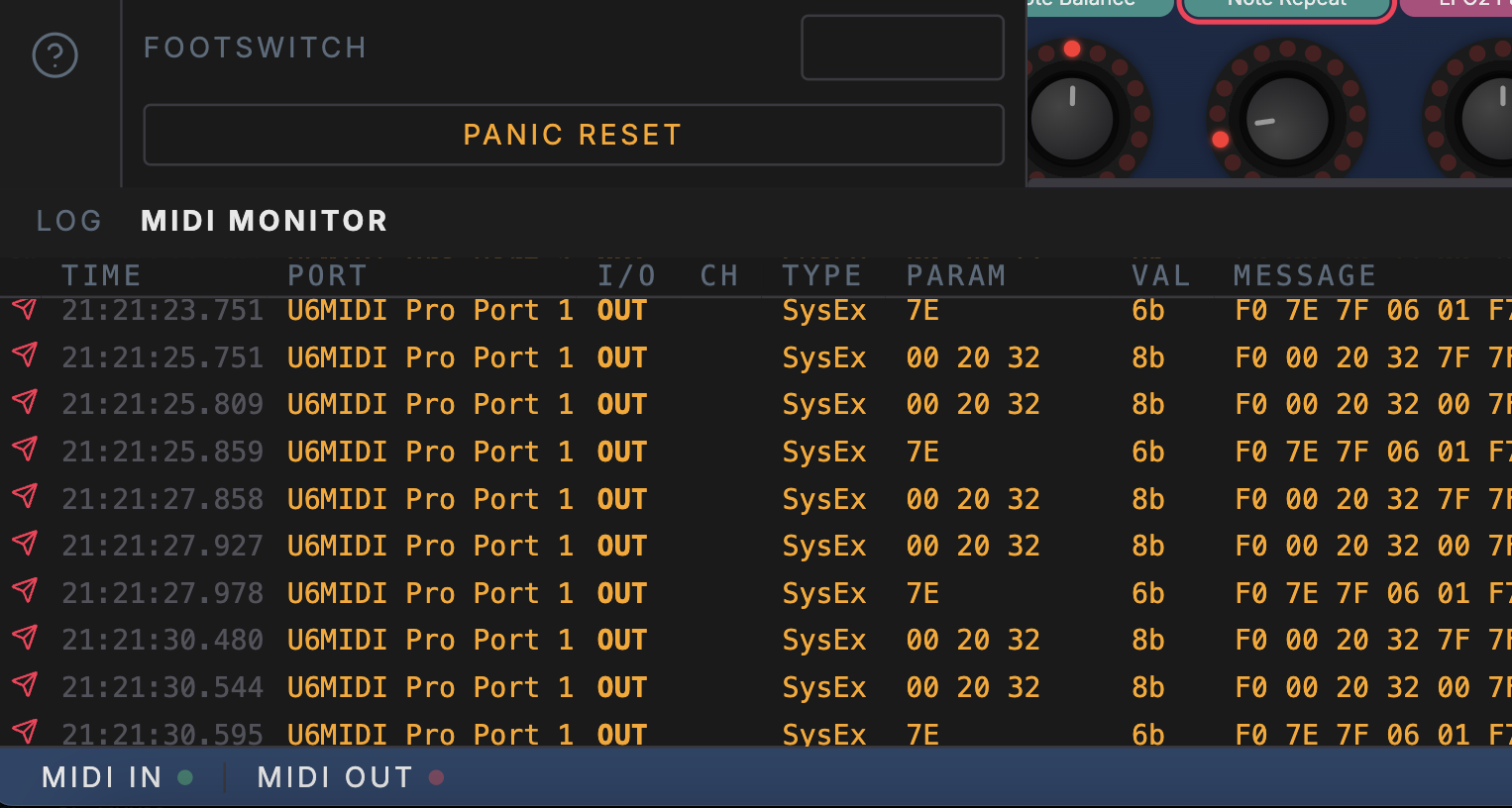 MIDI monitor panel